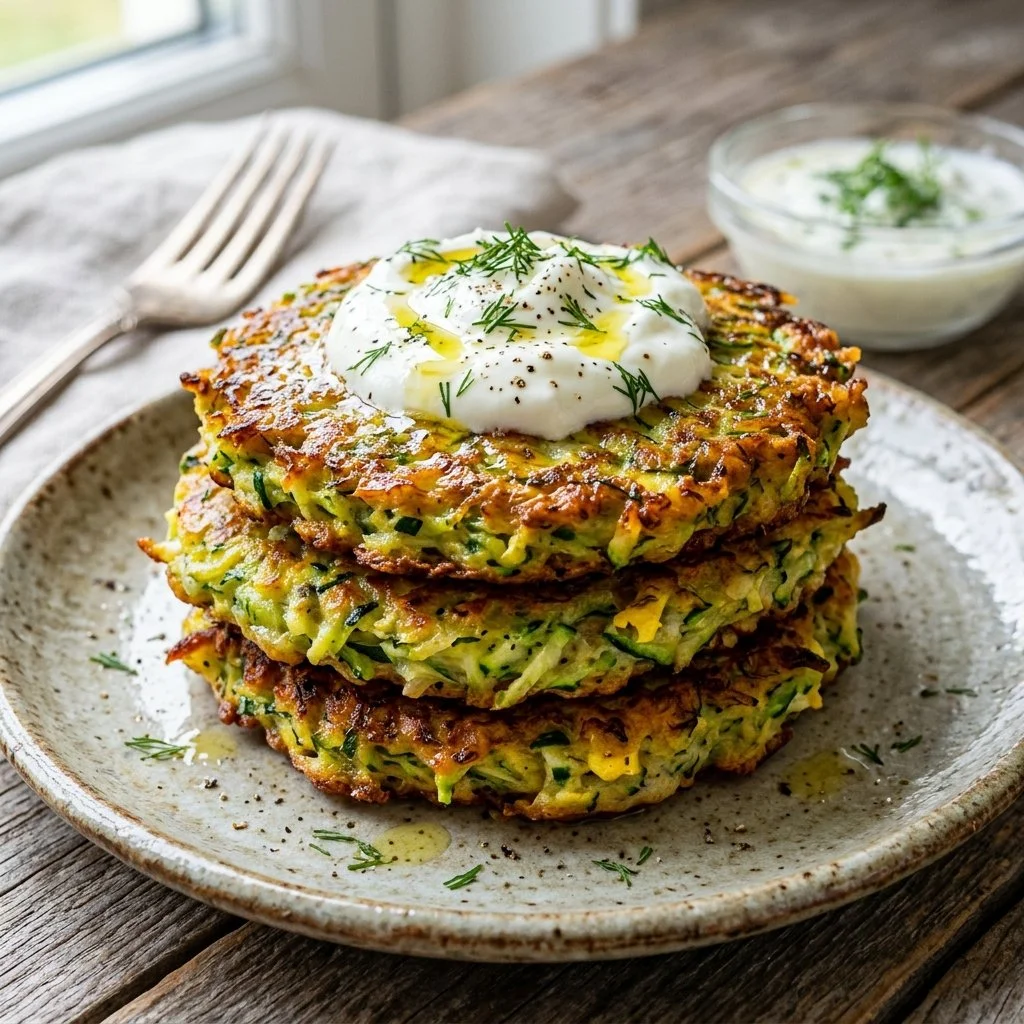 Crispy zucchini fritters served on a plate