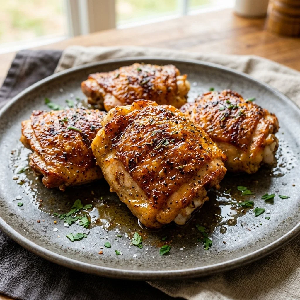 Delicious air fryer chicken thighs served with herbs and spices