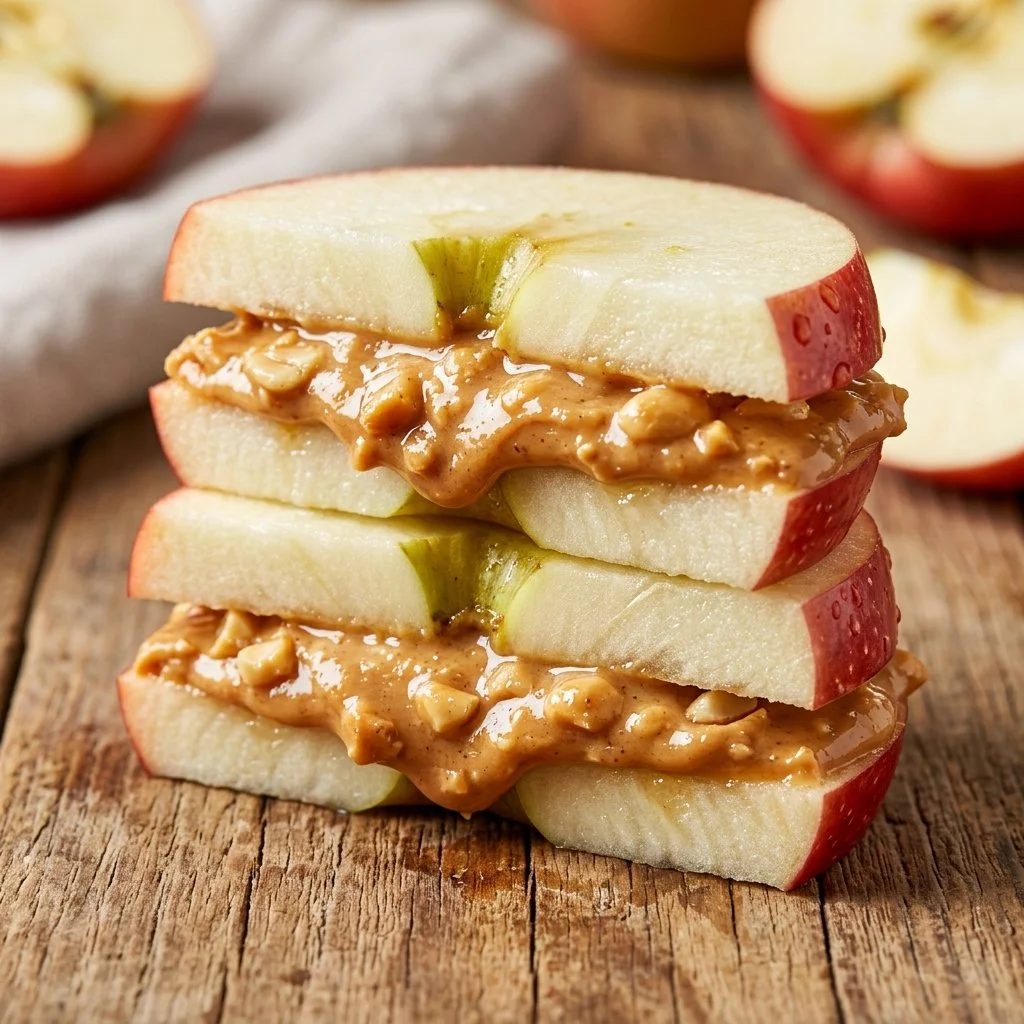 Apple Peanut Butter Sandwiches with fresh apple slices and creamy peanut butter