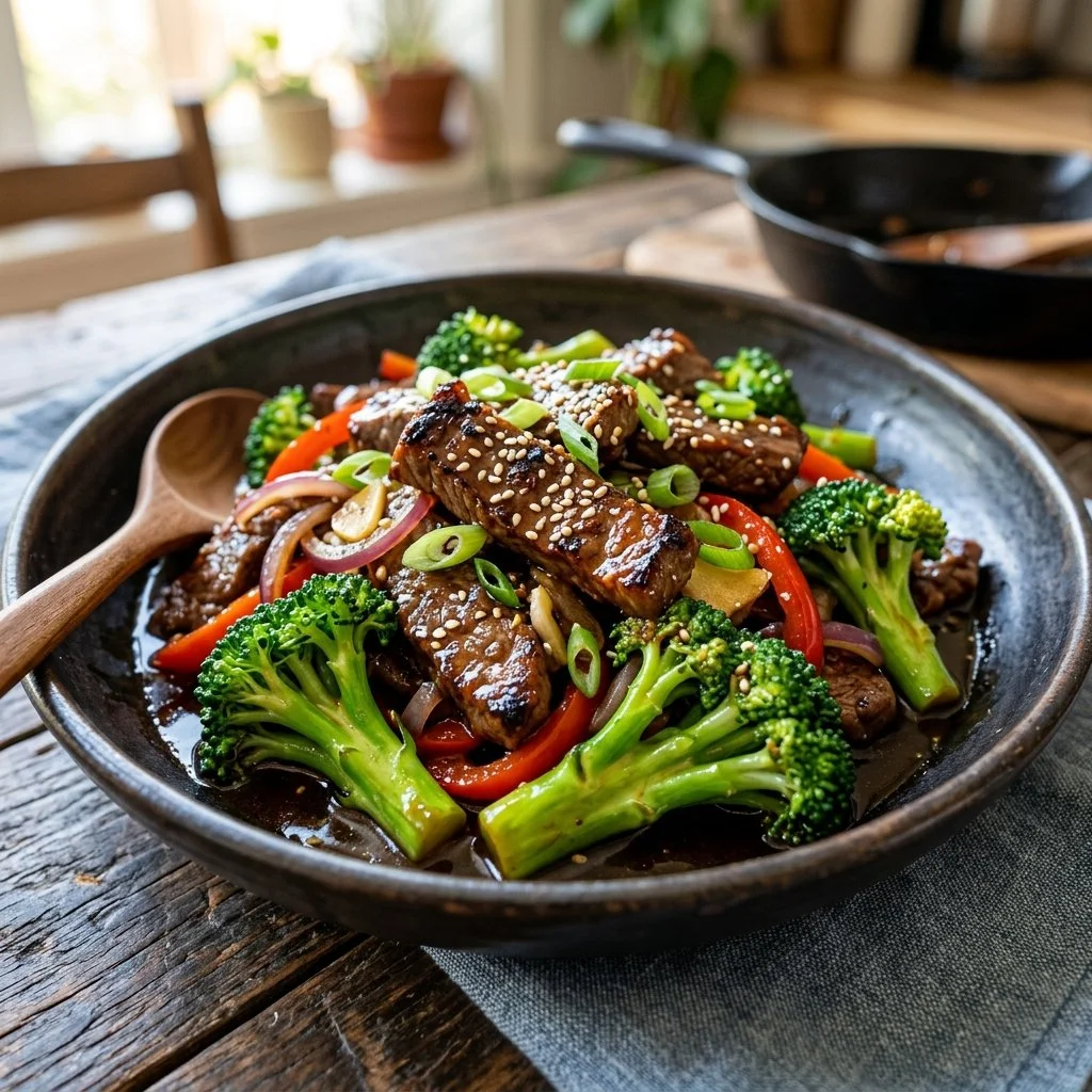 Beef and Broccoli Stir Fry with vibrant vegetables and tender beef slices.