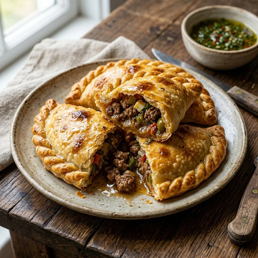 Homemade beef empanadas filled with seasoned ground beef and spices.