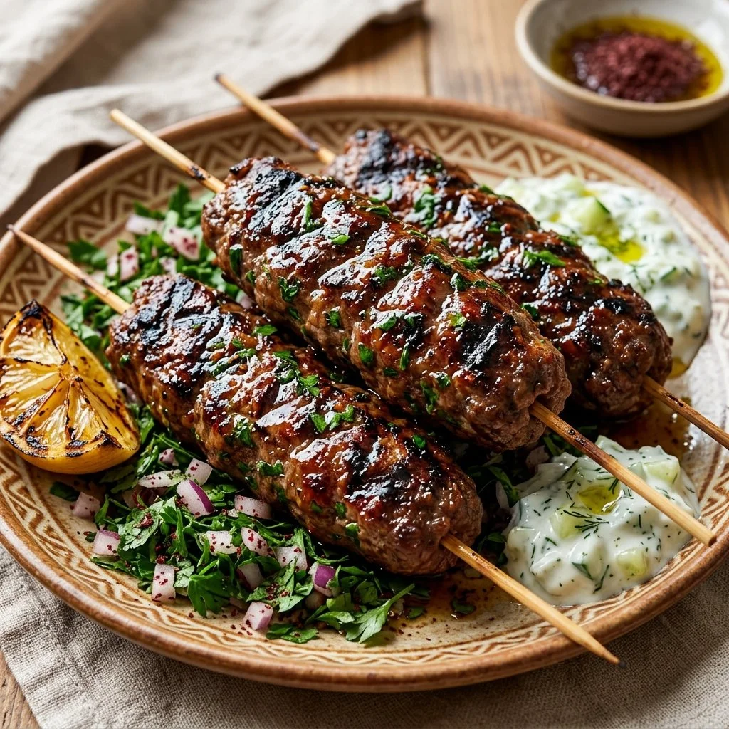 Delicious Beef Kofta with spices served on a platter
