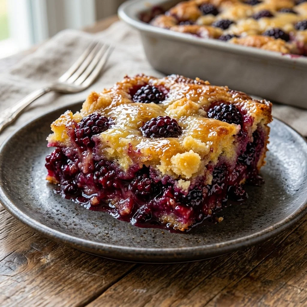 Deliciously baked Blackberry Dump Cake with fresh berries and cake mix.