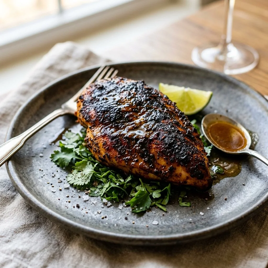 Deliciously seasoned Blackened Chicken served on a plate