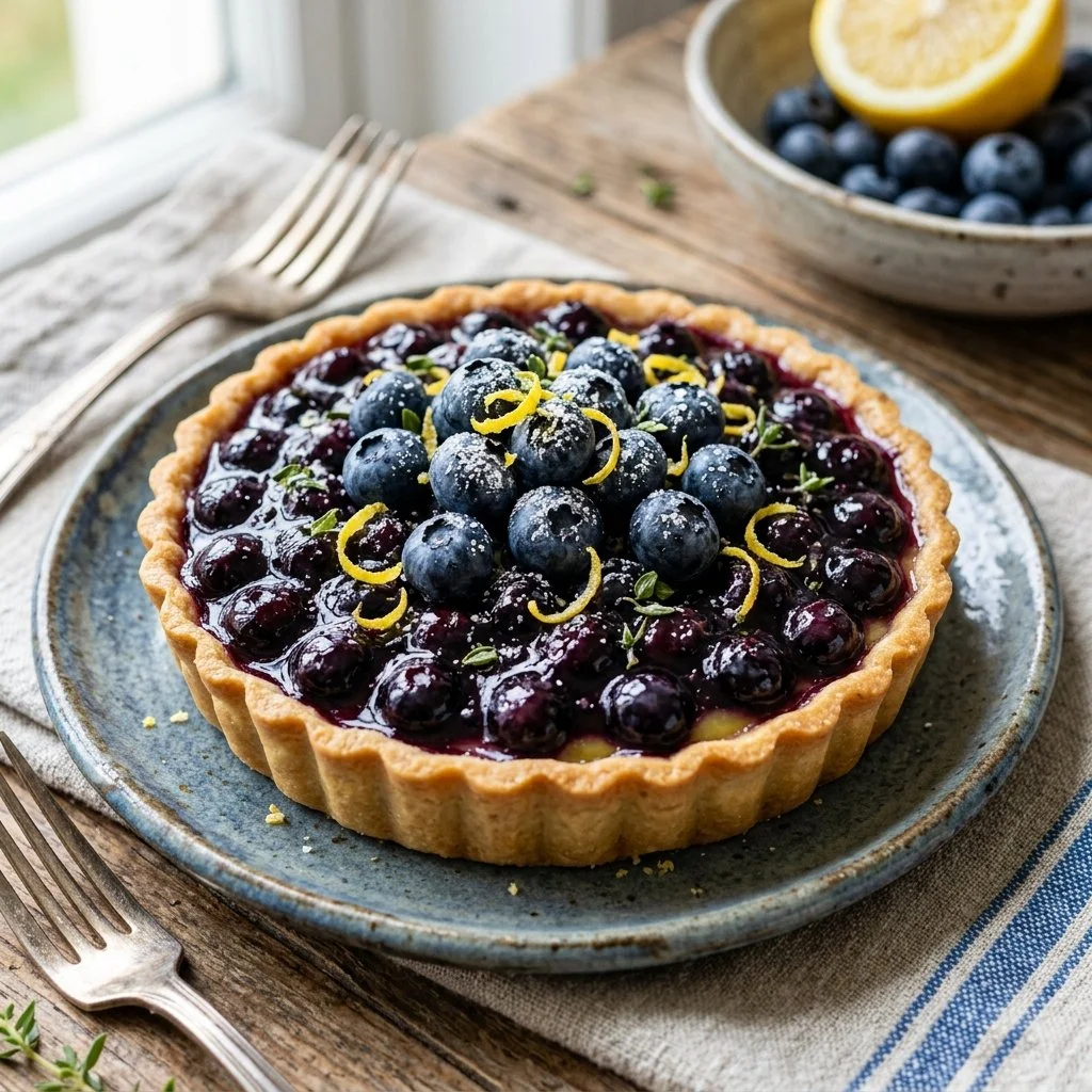 Delicious Blueberry Lemon Tart with fresh blueberries and lemon zest