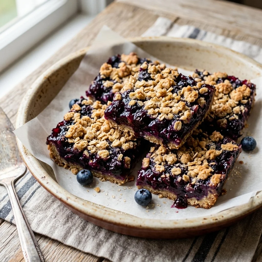 Homemade blueberry pie bars with a crumbly crust and fresh blueberries