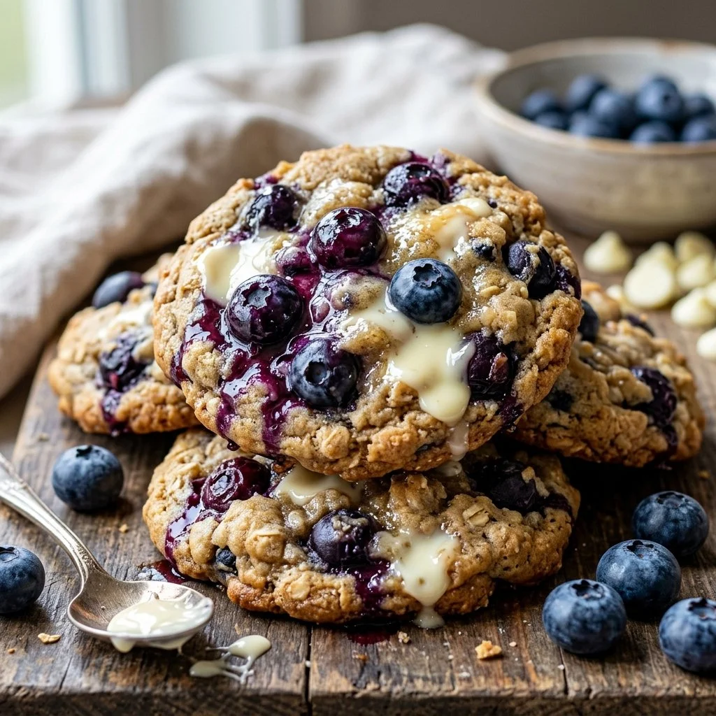 Delicious Blueberry White Chocolate Cookies on a plate, ready to enjoy.