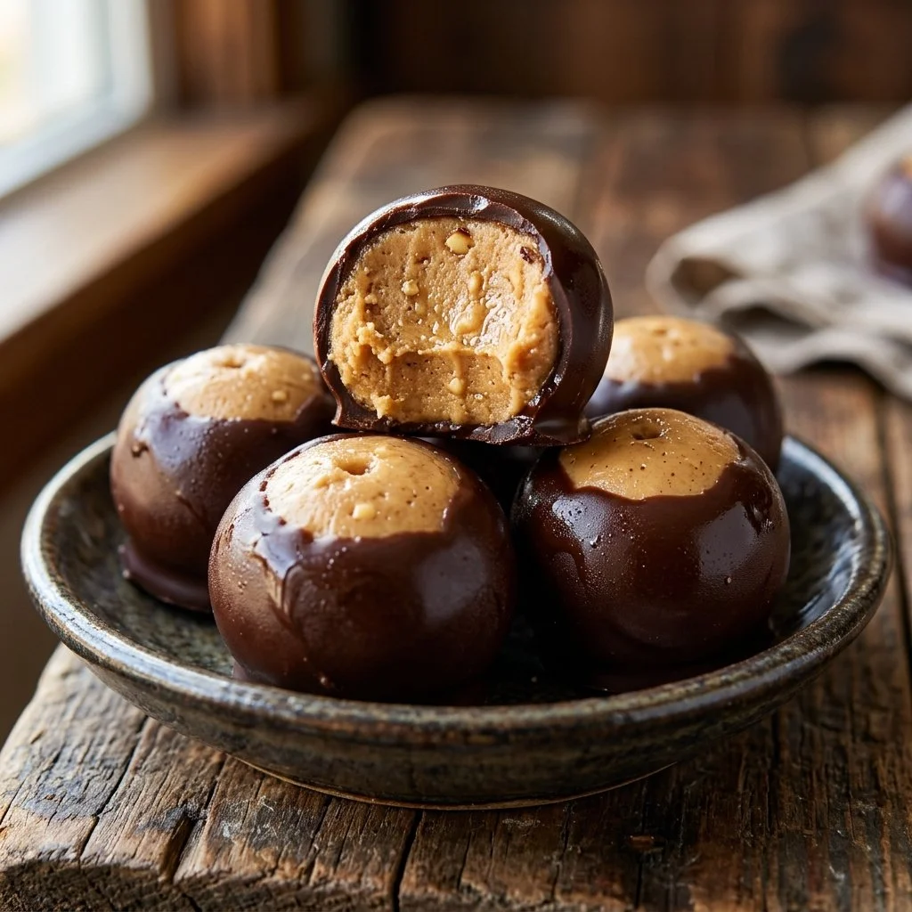 Delicious homemade Buckeyes treats made with chocolate and peanut butter.