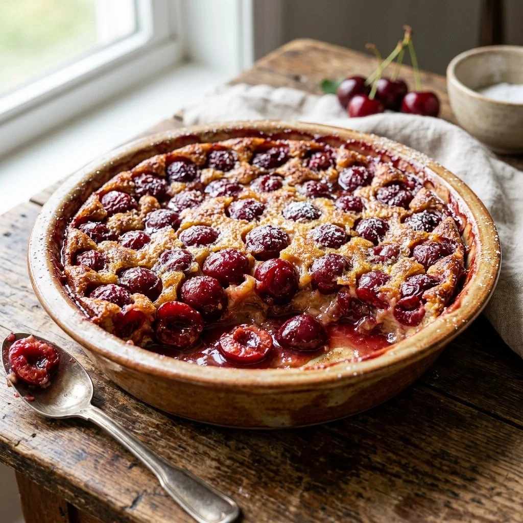 Homemade Cherry Clafoutis with fresh cherries and creamy custard.
