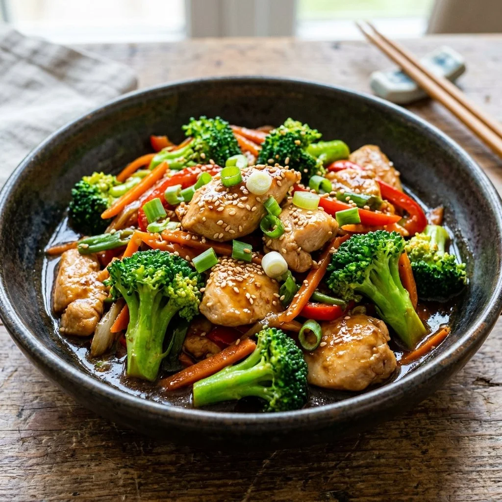 Delicious Chicken and Broccoli Stir Fry served in a bowl