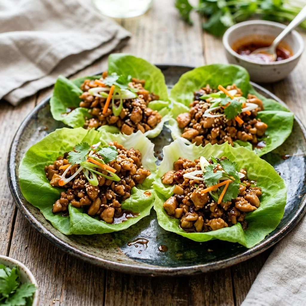 Healthy Chicken Lettuce Wraps filled with savory chicken and fresh vegetables