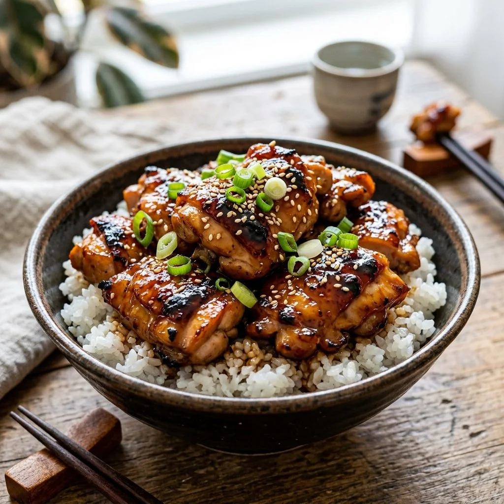 Delicious plate of Chicken Teriyaki with grilled chicken and sauce