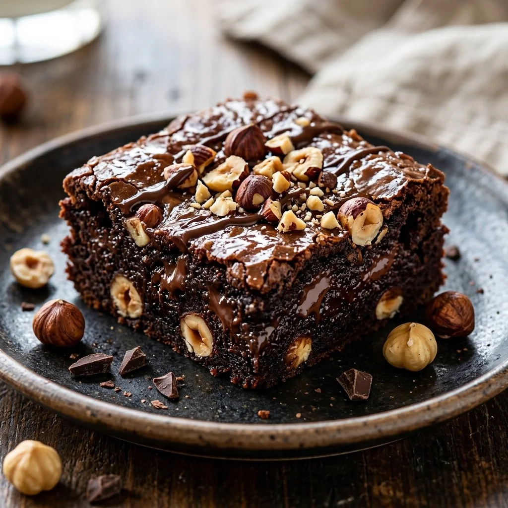 Delicious chocolate hazelnut brownies with a rich, fudgy texture.