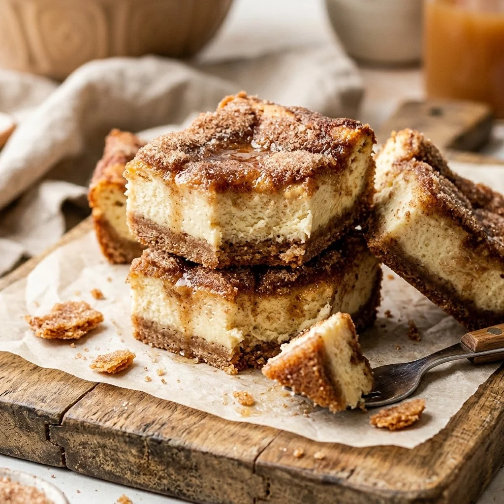 Delicious Churro Cheesecake Bars topped with cinnamon sugar