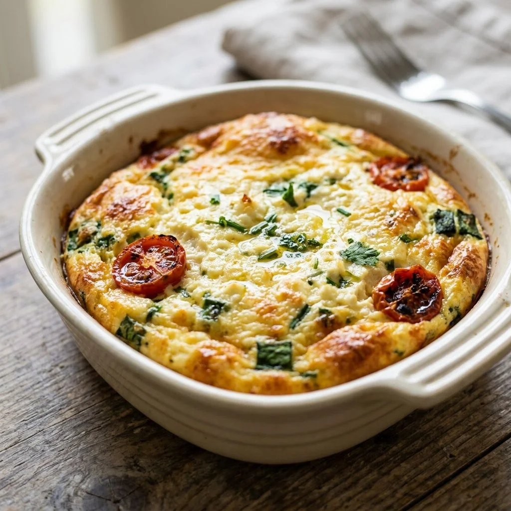 Healthy Cottage Cheese Egg Bake with fresh vegetables and herbs