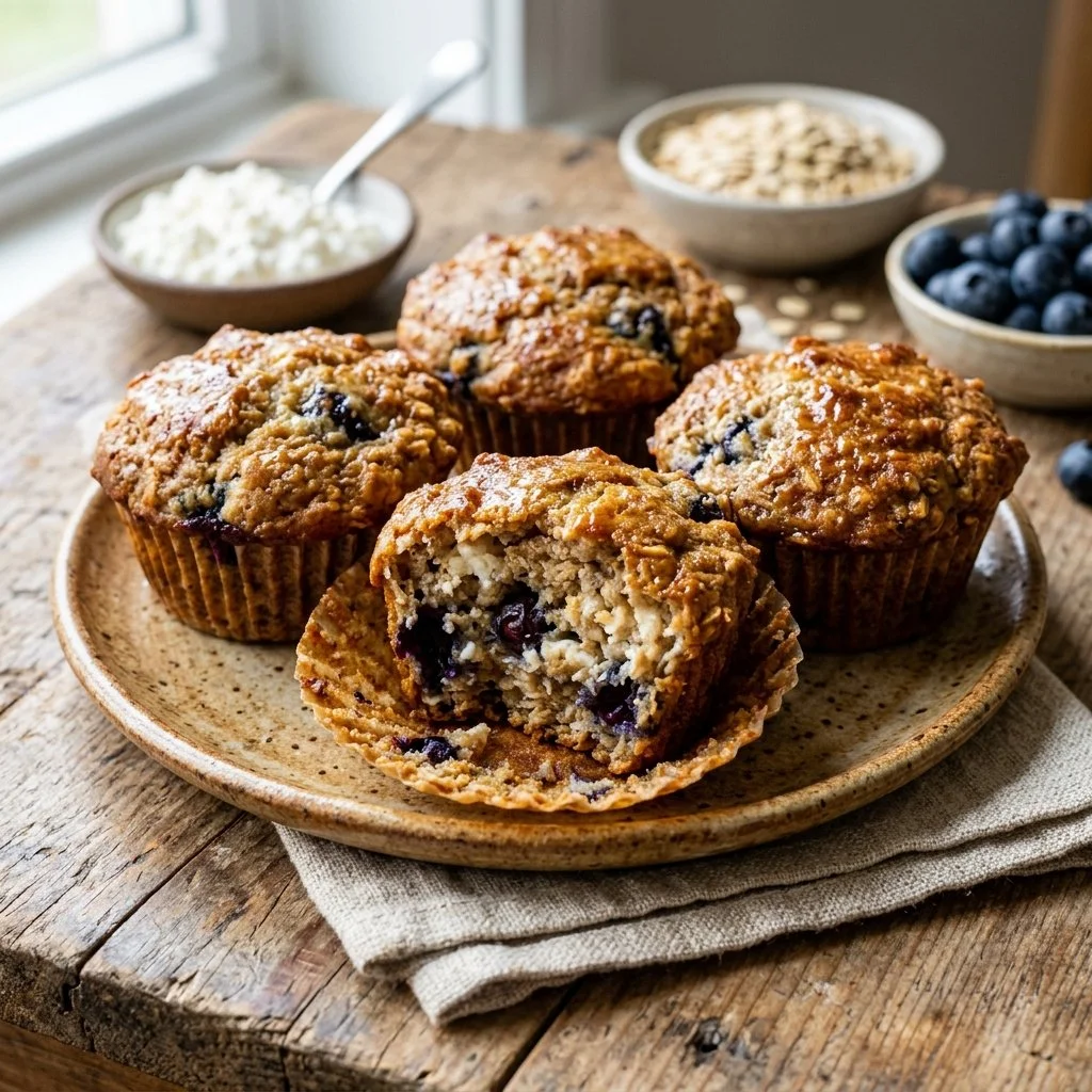 Delicious cottage cheese protein muffins fresh out of the oven