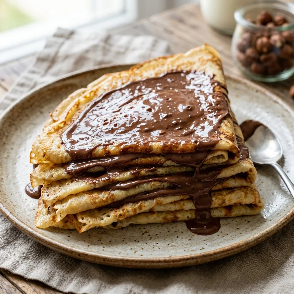 Delicious crepes filled with Nutella, served with toppings