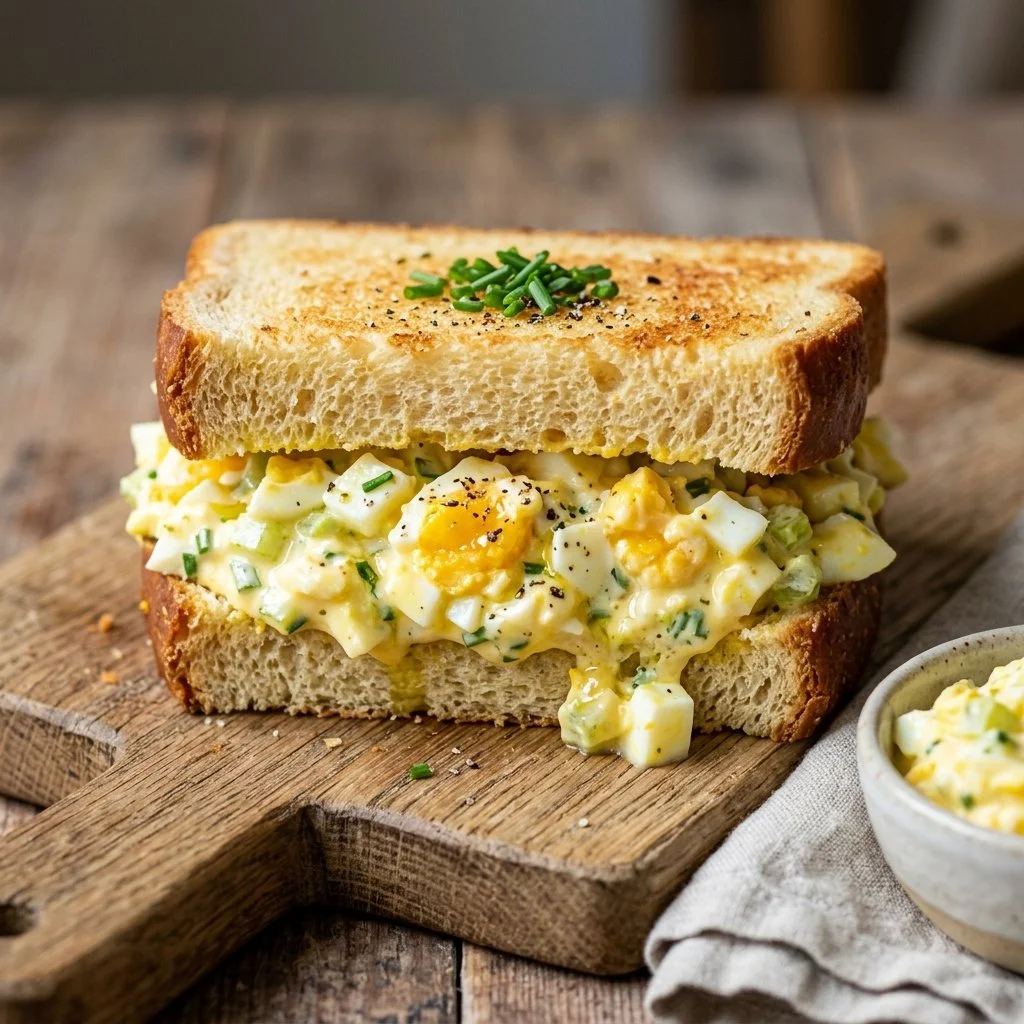 Delicious egg salad sandwich on a plate ready to be enjoyed