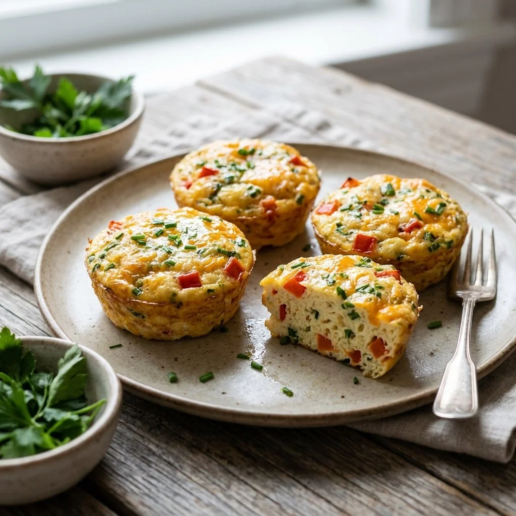 Delicious homemade Egg White Bites loaded with vegetables and cheese