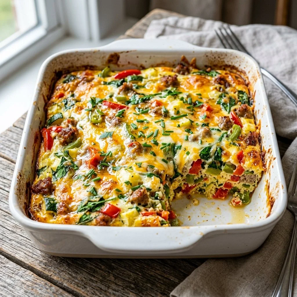 Delicious egg white breakfast casserole baked to perfection with vegetables