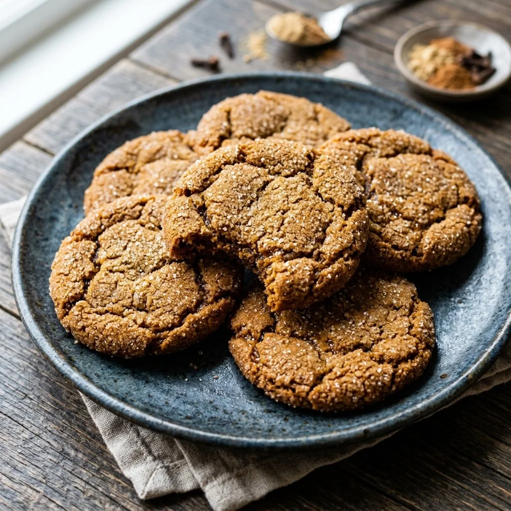 Delicious homemade Ginger Snap Cookies on a cooling rack.