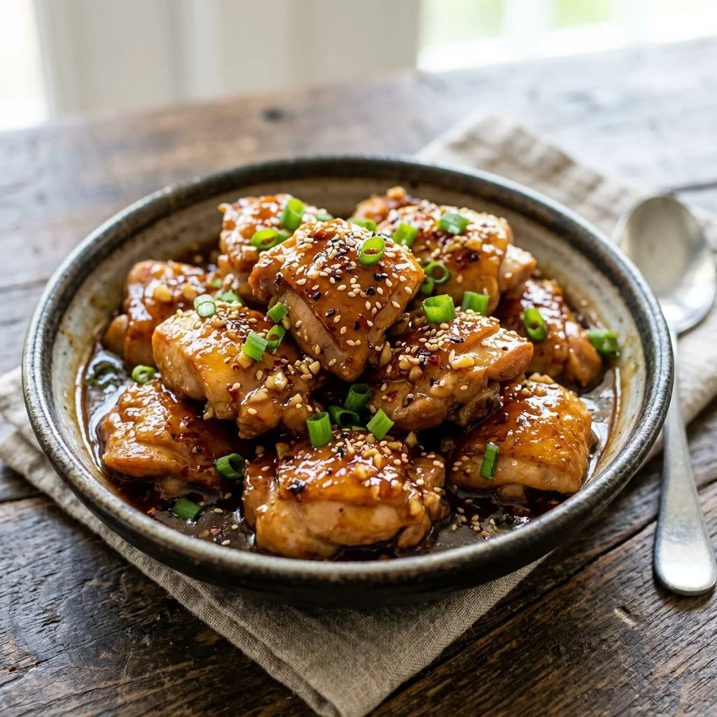 Delicious Honey Garlic Chicken dish garnished with herbs on a plate.