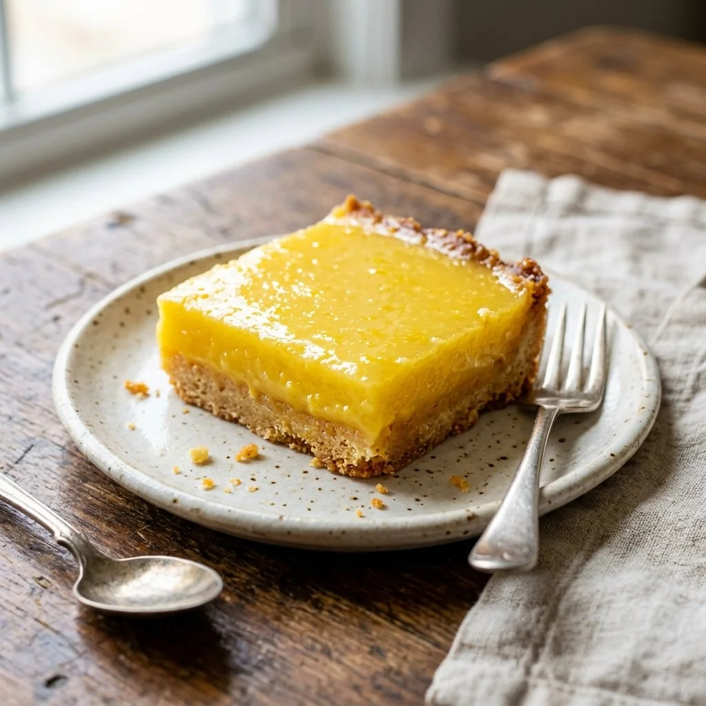 Freshly baked lemon bars with a zesty lemon curd topping on a buttery crust