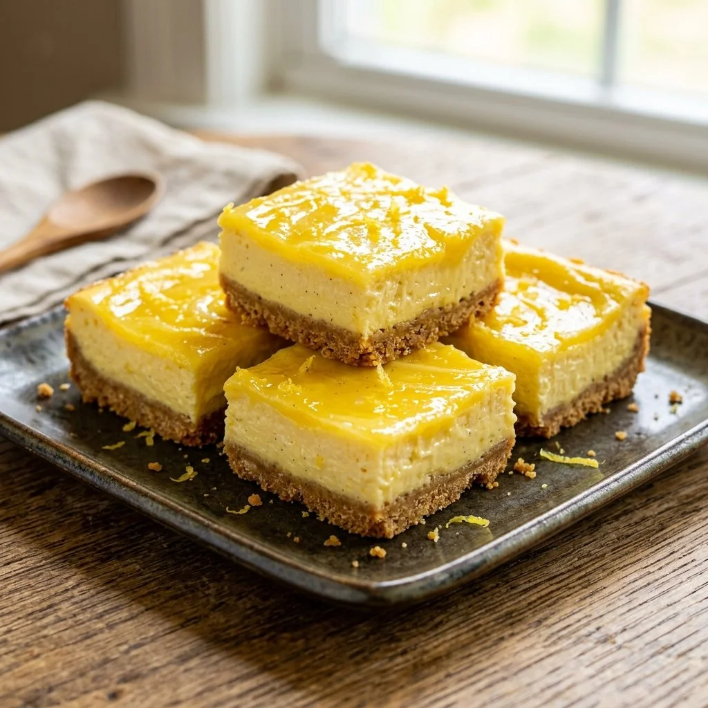 Delicious lemon cheesecake bars with a buttery crust and creamy lemon filling