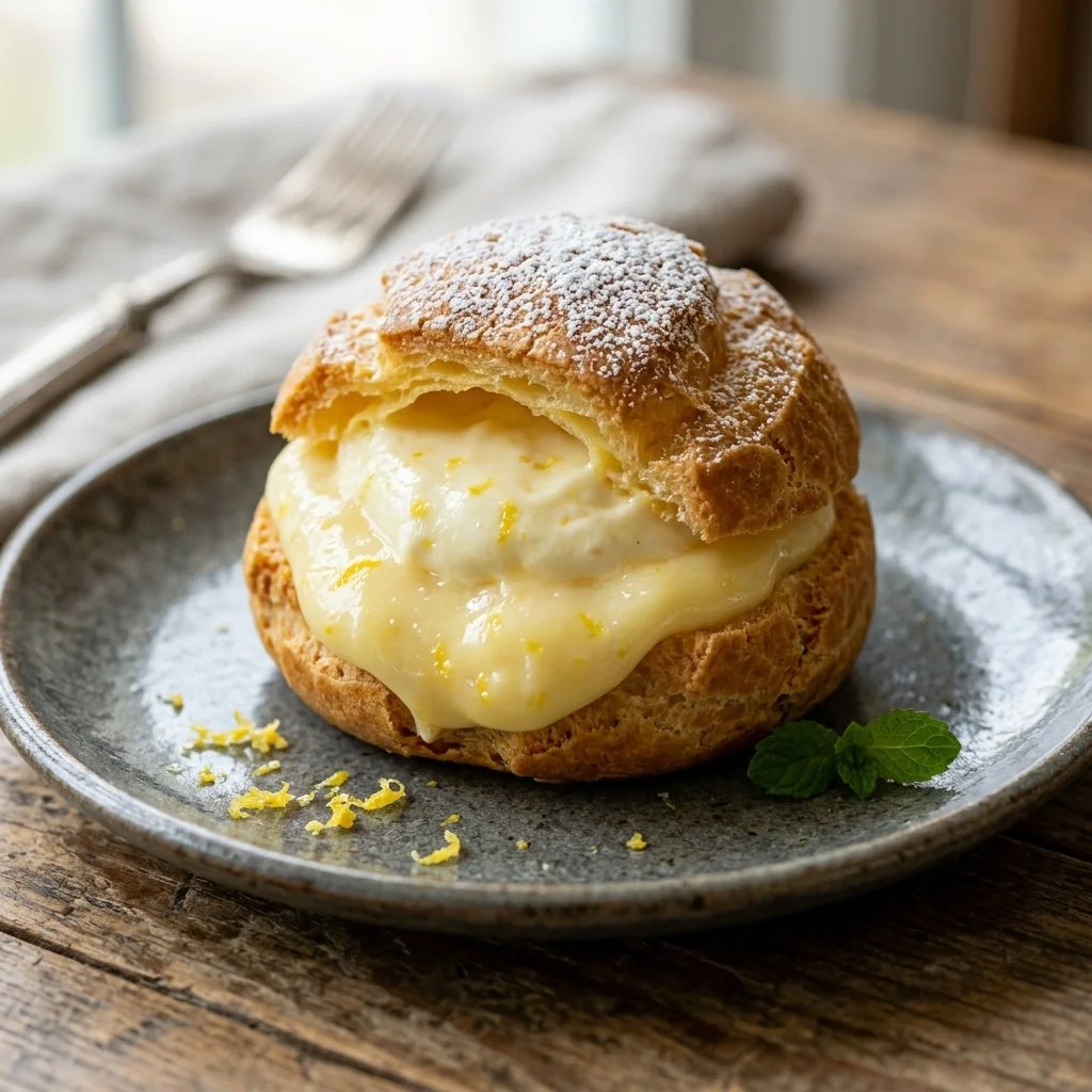 Lemon Cream Puffs filled with tangy lemon cream and whipped topping