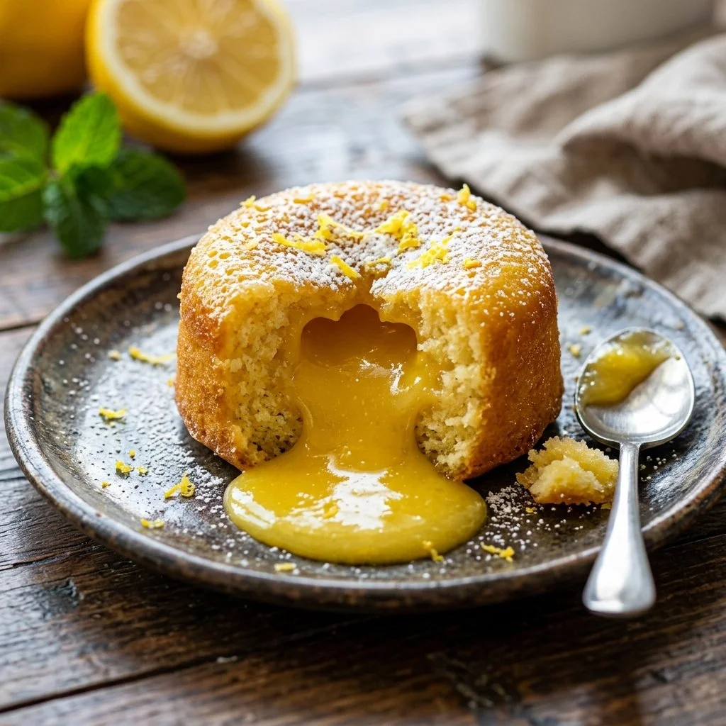 Delicious Lemon Lava Cake with a gooey lemon center