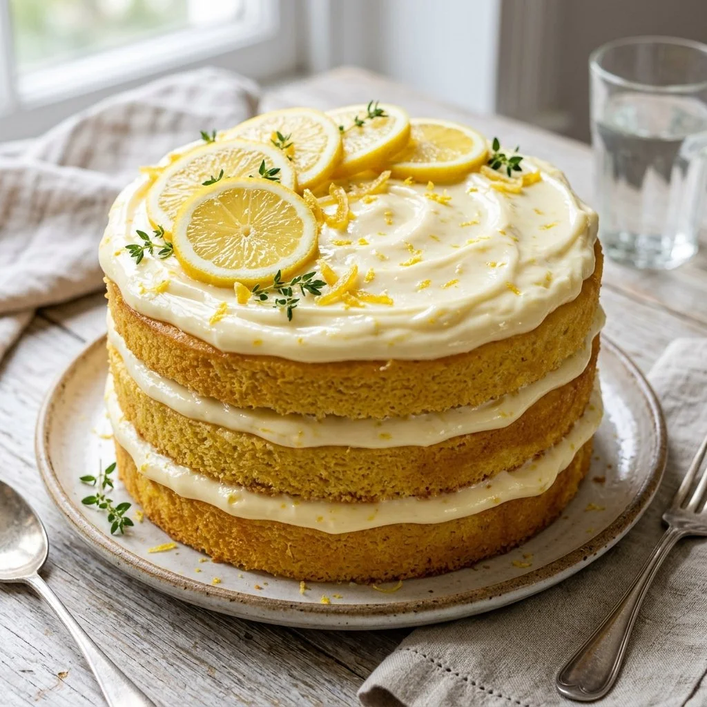 Delicious lemon layer cake with fresh lemon zest and fluffy layers.