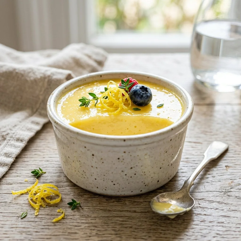 Delicious homemade lemon posset served in elegant dessert cups.