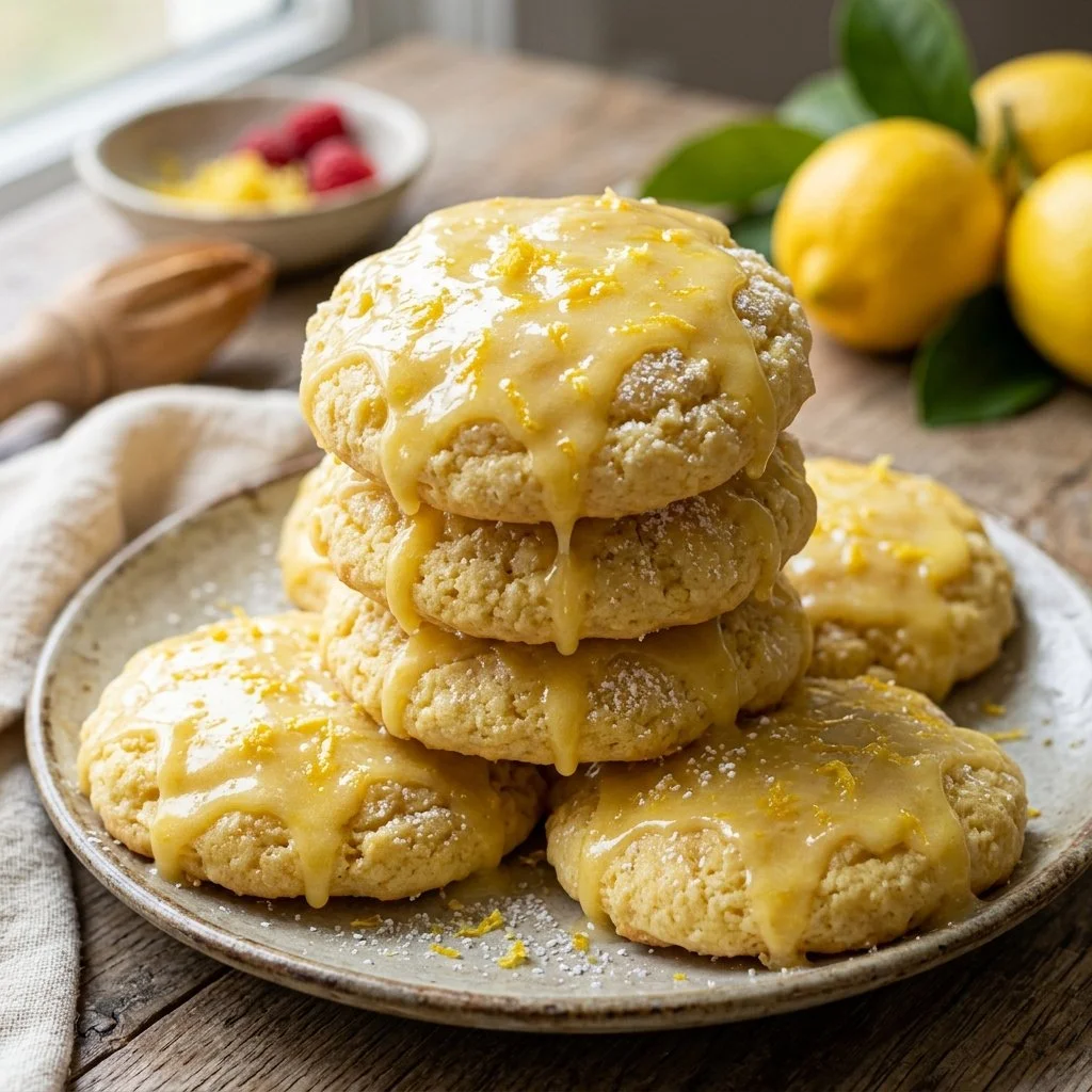 Freshly baked Lemon Ricotta Cookies on a cooling rack with lemon zest