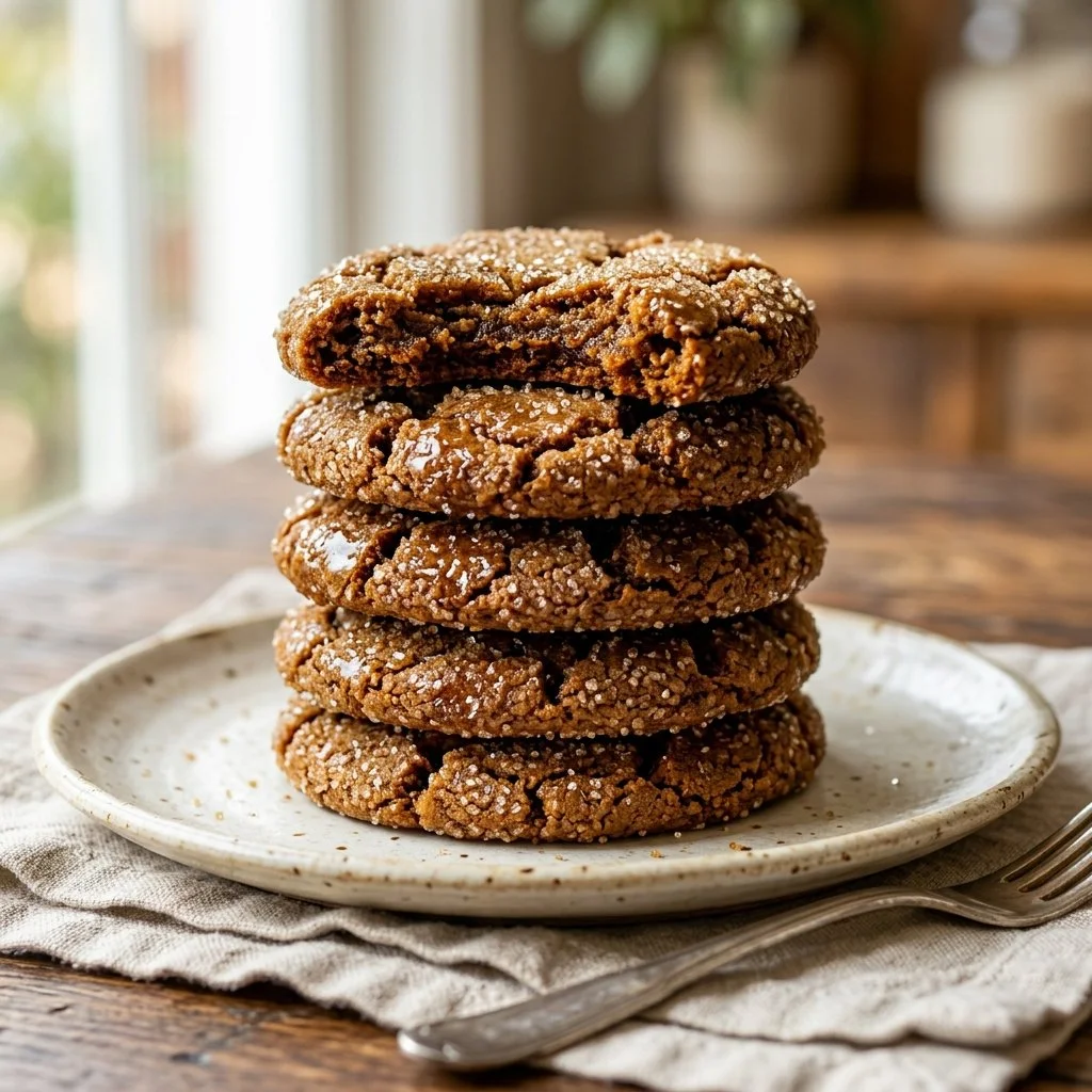 Freshly baked molasses cookies on a cooling rack