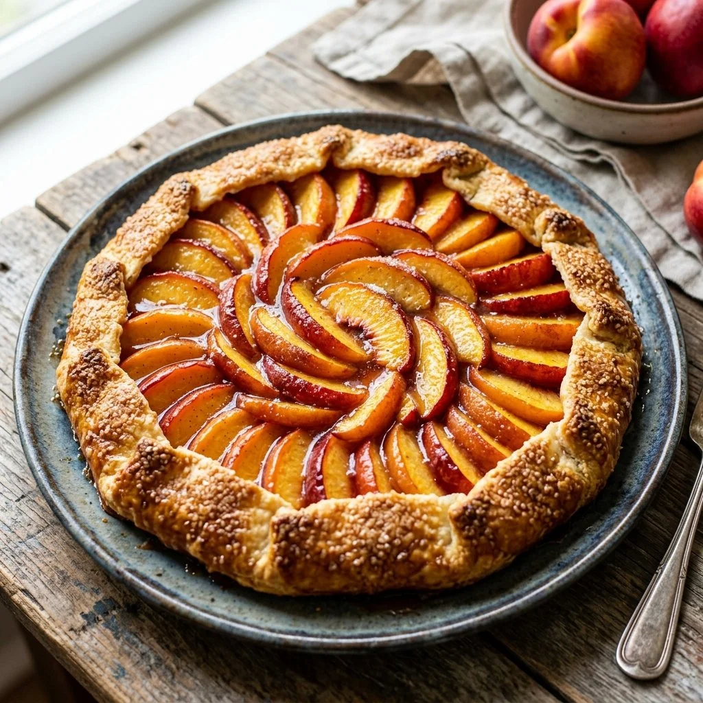 Delicious homemade nectarine galette with fresh nectarines and flaky crust