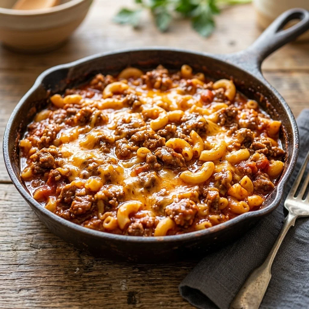 Delicious One Pot Hamburger Helper served in a bowl with ingredients ready to enjoy.