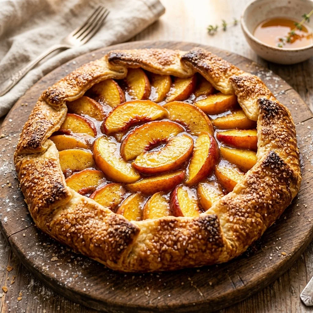 Delicious peach galette with fresh peaches and flaky crust