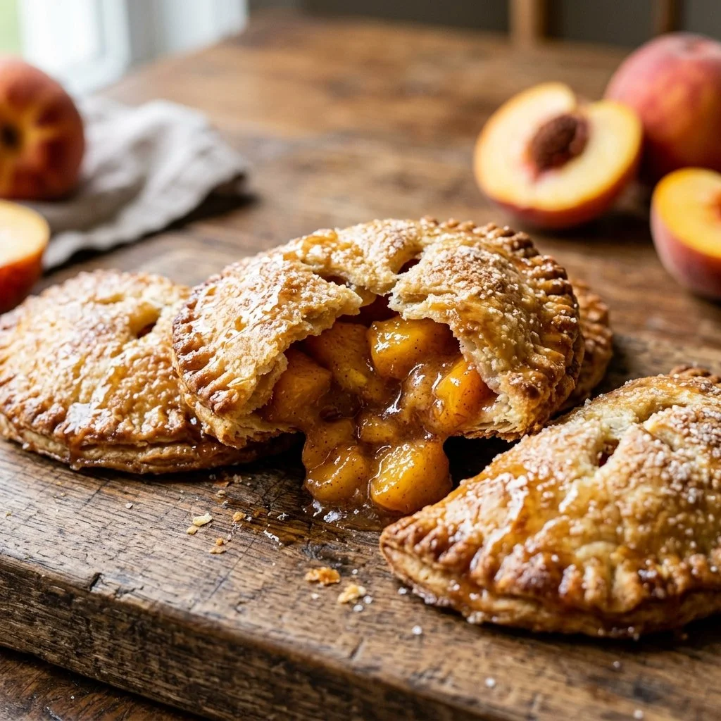 Homemade peach hand pies with flaky crust and juicy peach filling