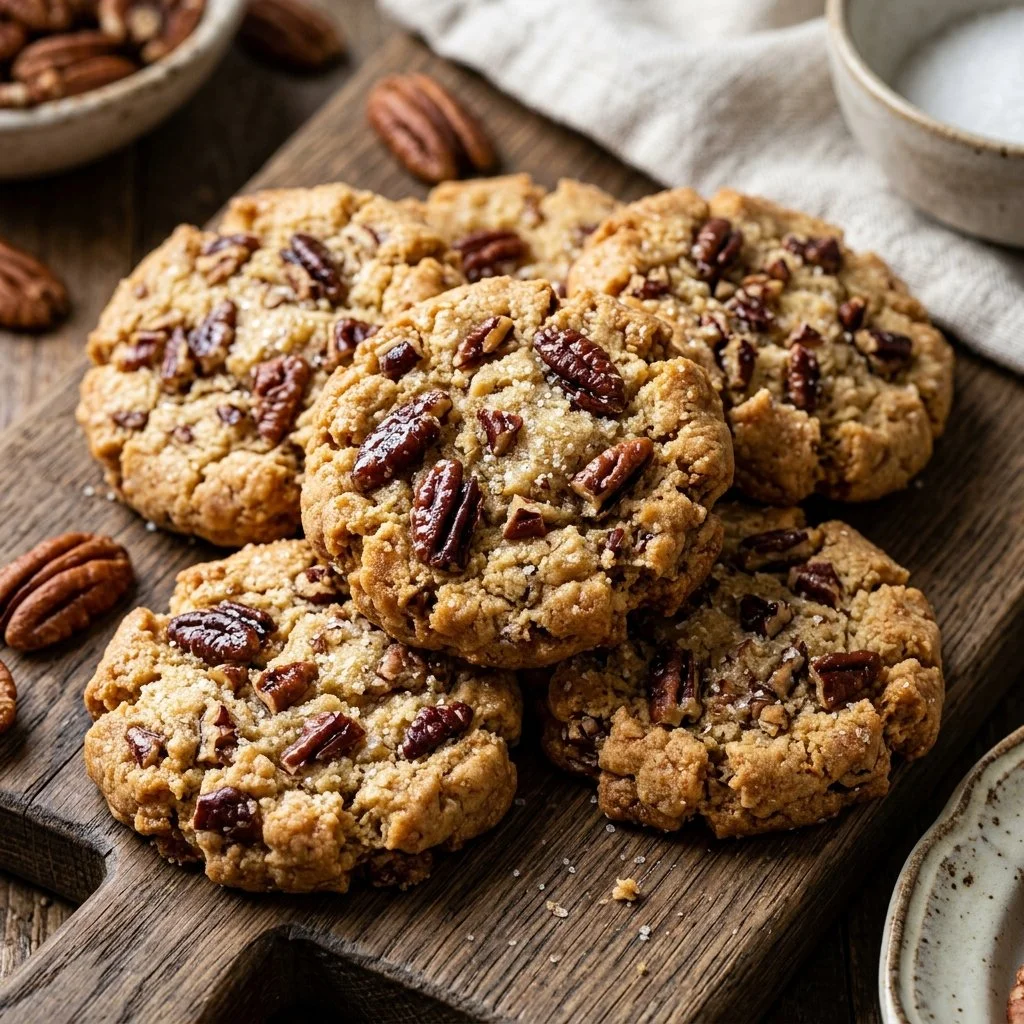 Freshly baked Pecan Sandies cookies with crunchy pecans