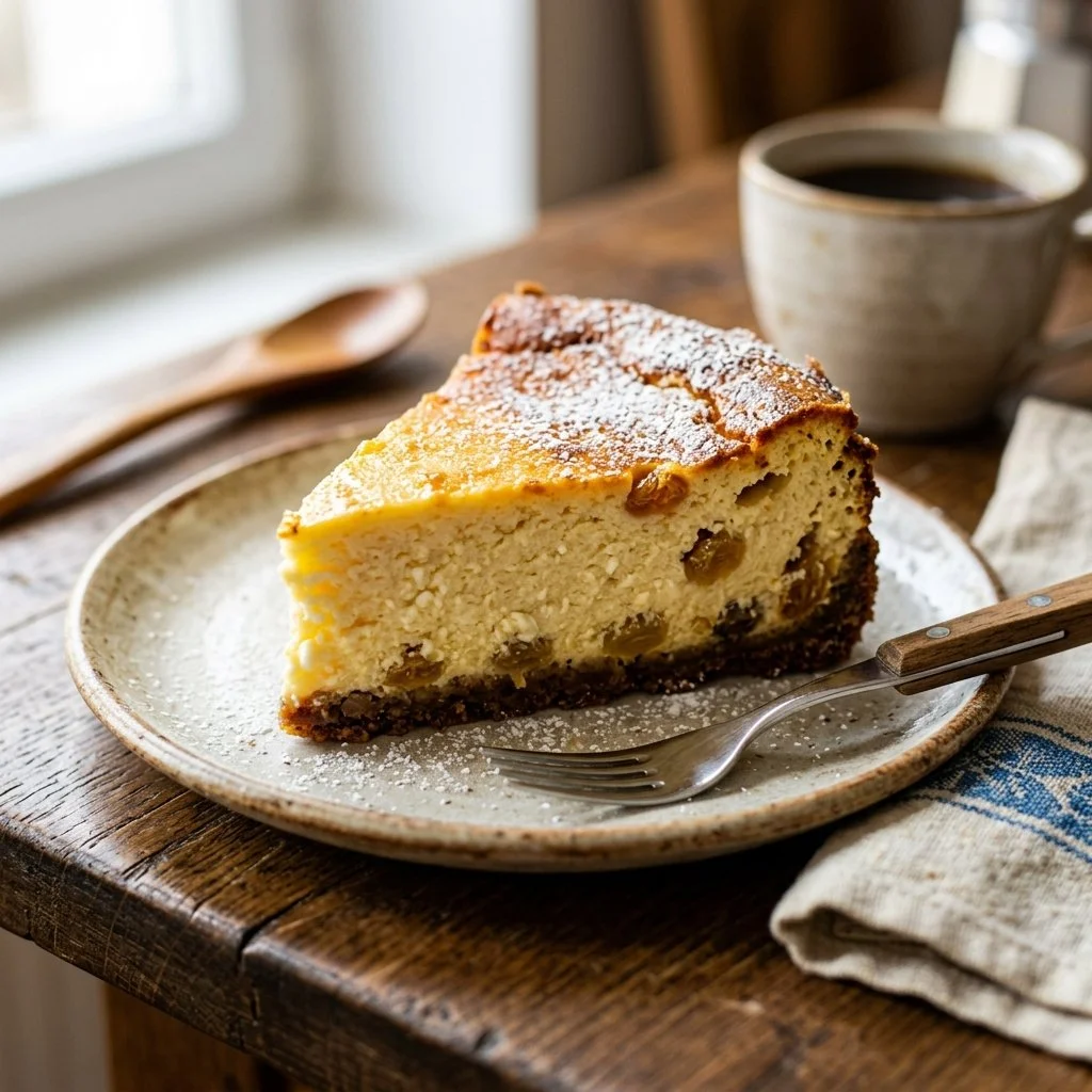Deliciously creamy Polish Cheesecake topped with fresh fruits