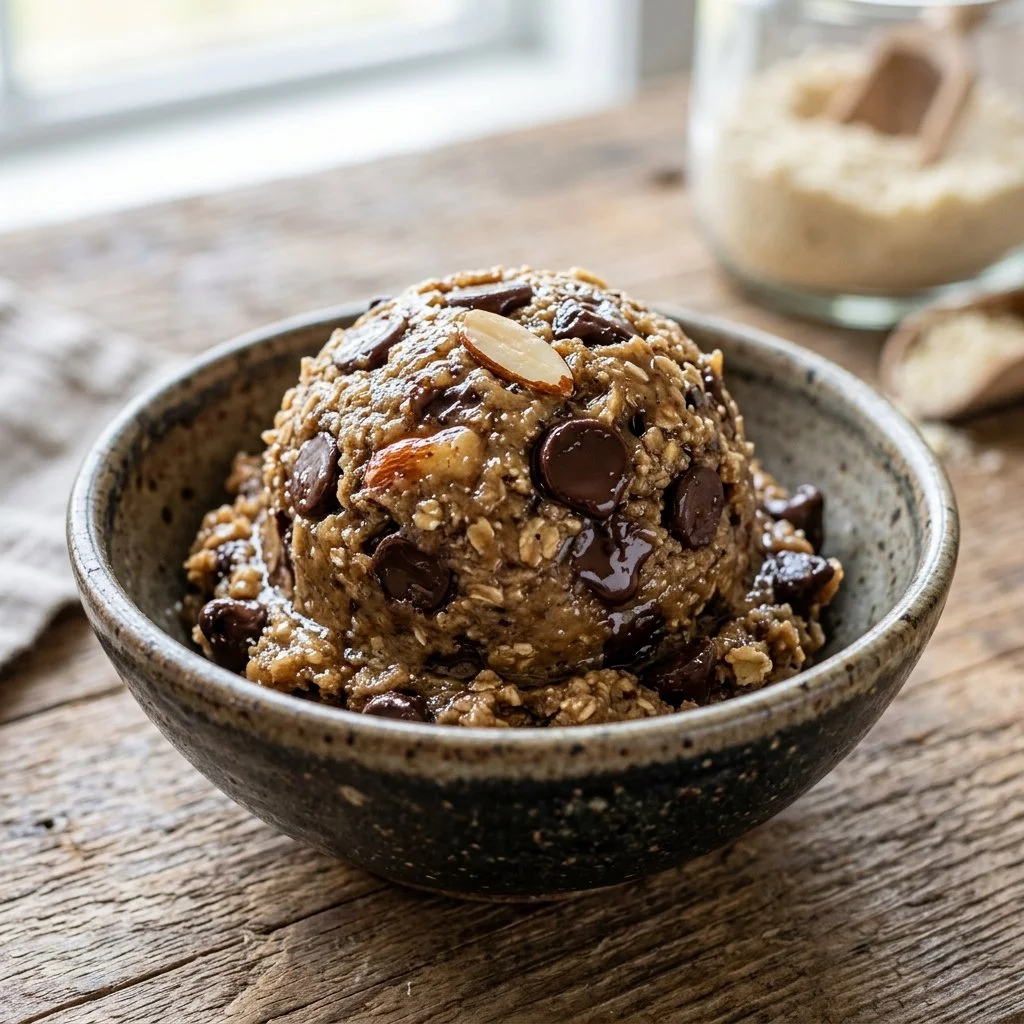 Delicious protein cookie dough made from natural ingredients for healthy snacking.