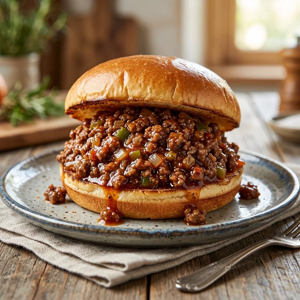 Delicious Sloppy Joes served on a bun with meat and sauce