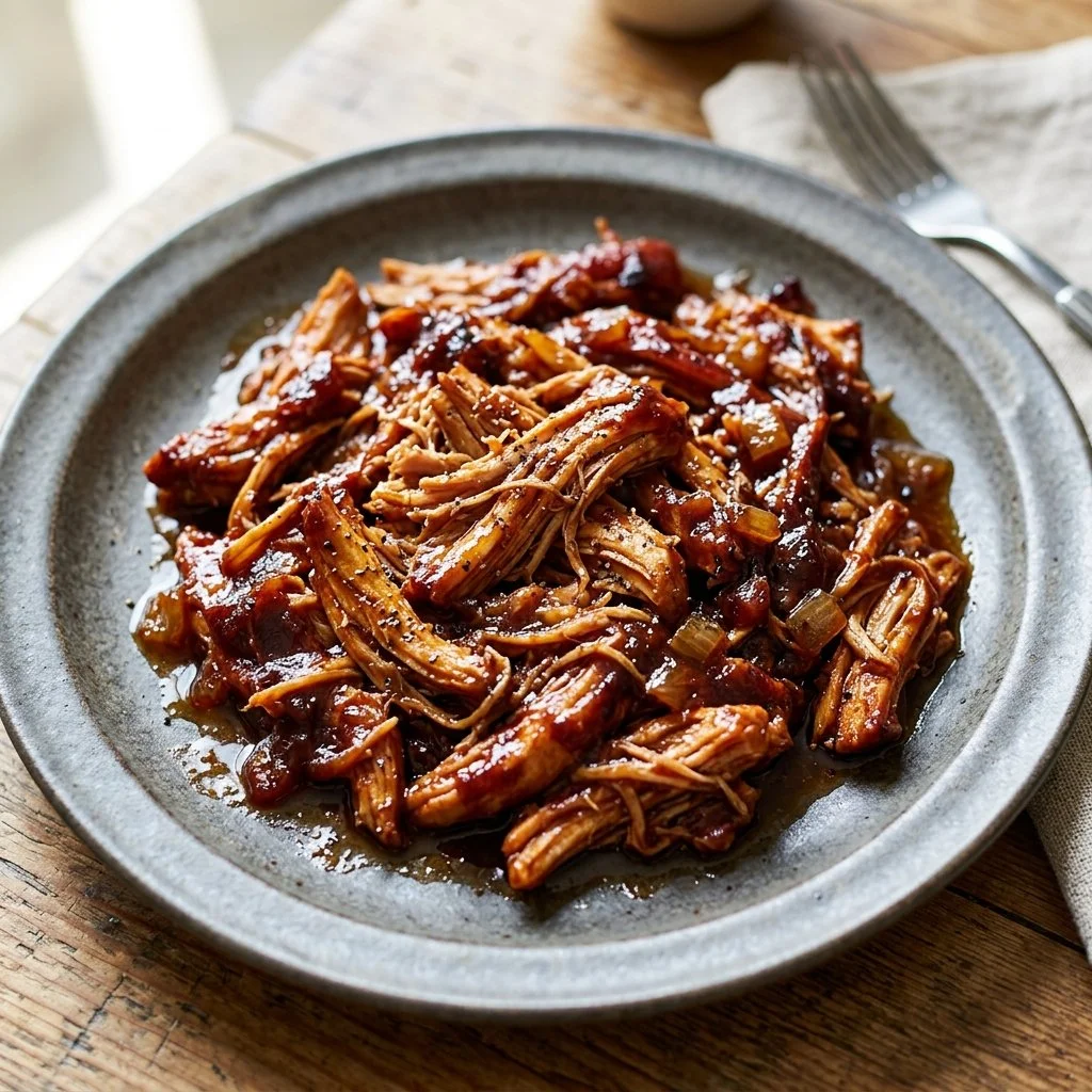 Delicious slow cooker BBQ chicken served with side dishes