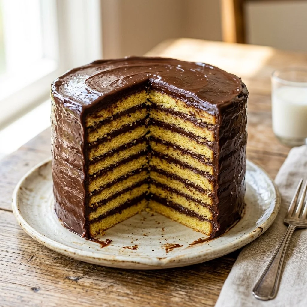 Delicious and colorful Smith Island Cake, showcasing its multiple layers.