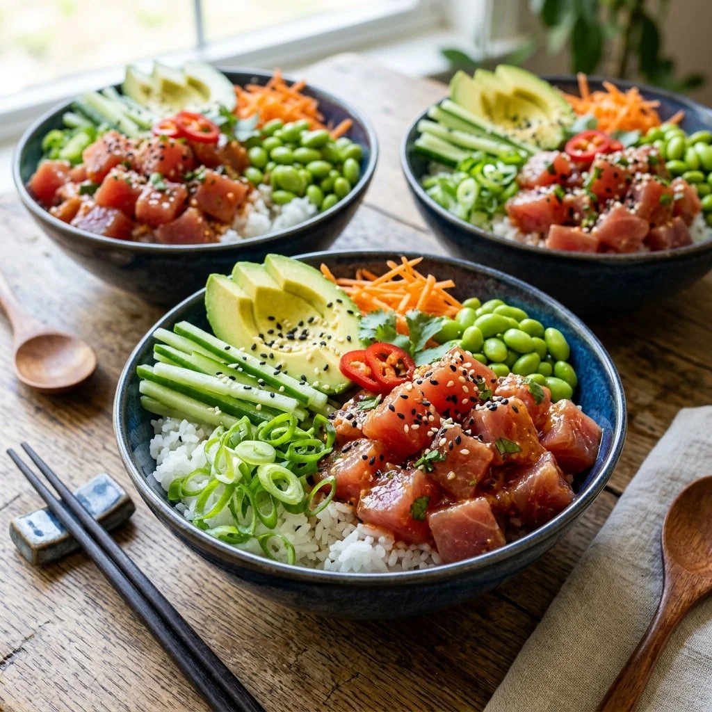 Delicious spicy tuna bowl with fresh ingredients and vibrant colors