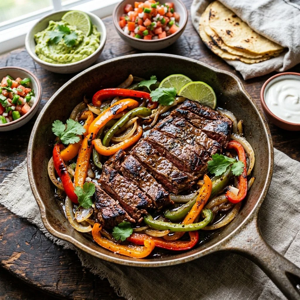 Delicious steak fajitas with vibrant peppers served on a plate