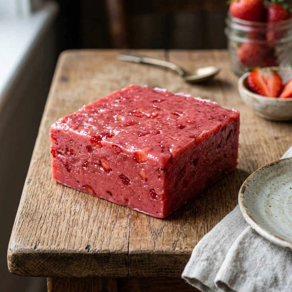 Delicious homemade strawberry fudge garnished with strawberries