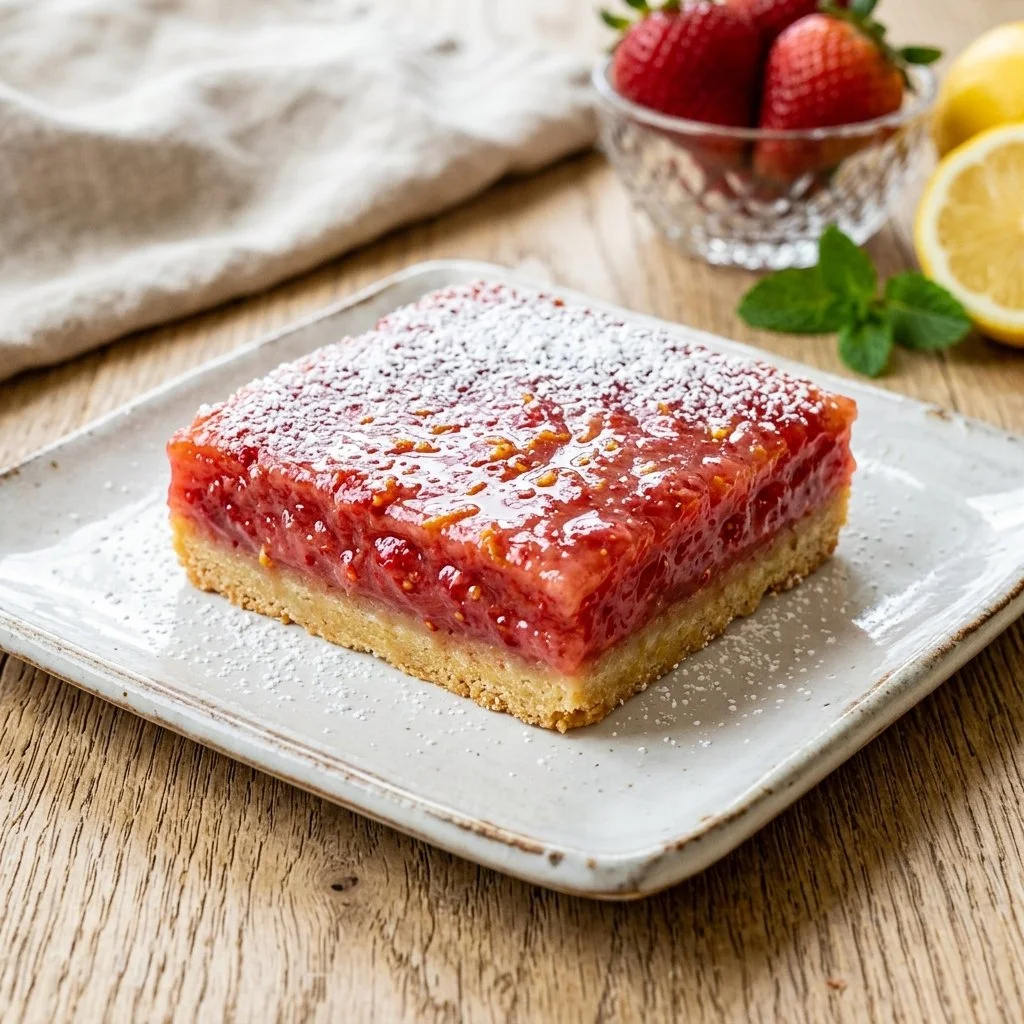 Delicious strawberry lemonade bars topped with fresh strawberries and lemon zest