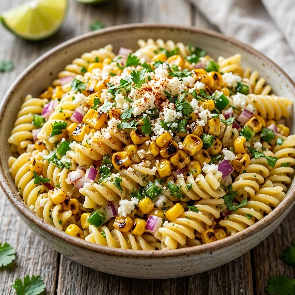 Delicious Street Corn Pasta Salad with fresh ingredients and bright colors