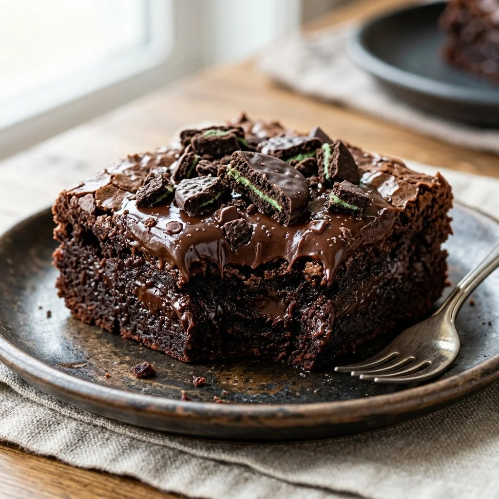 Delicious homemade Thin Mint Brownies with a chocolate and mint flavor